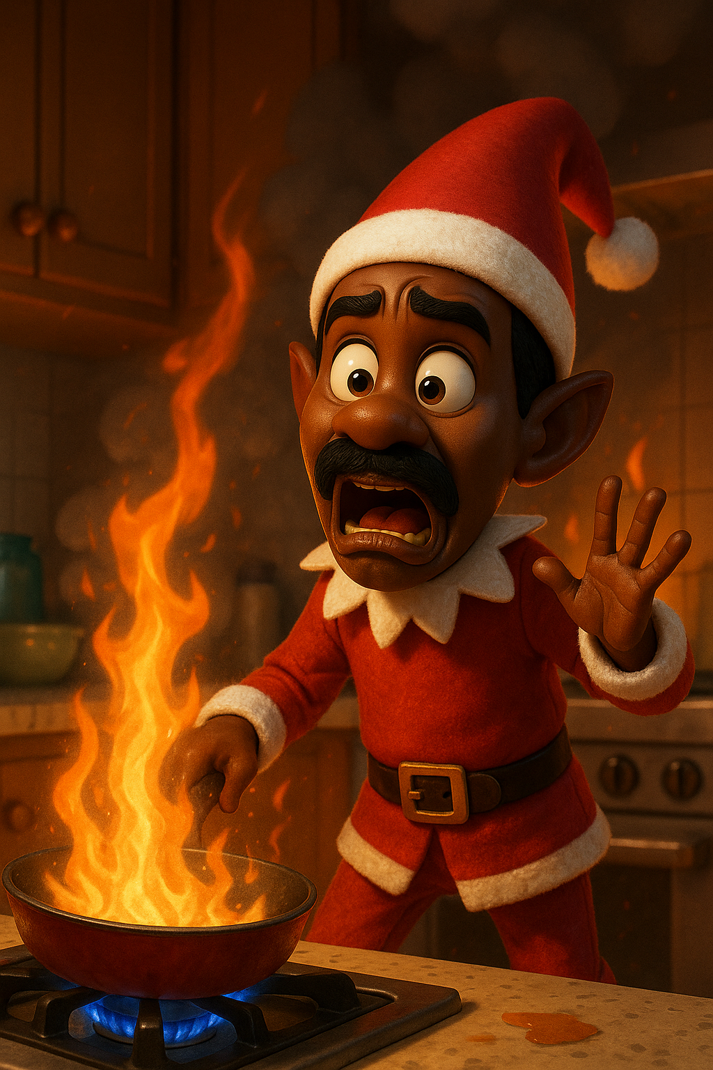 Bad Elf Day 12 — Elf burning the kitchen trying to cook