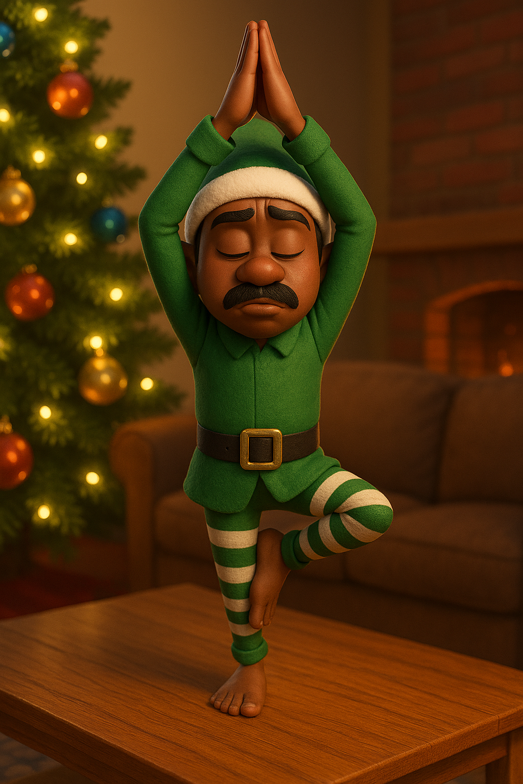 Bad Elf Day 18 — Elf Doing Yoga on the Coffee Table